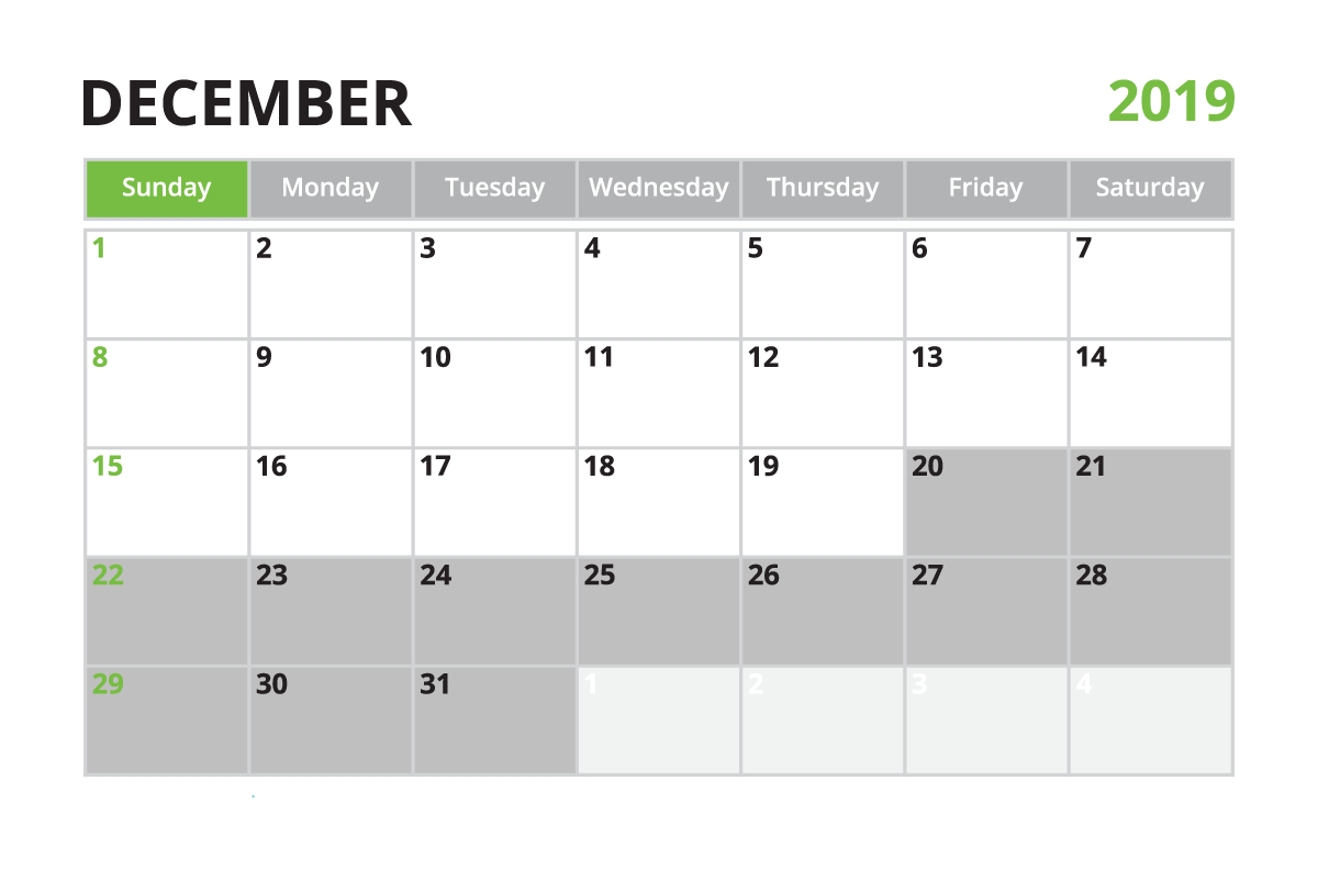 December 2019 calendar